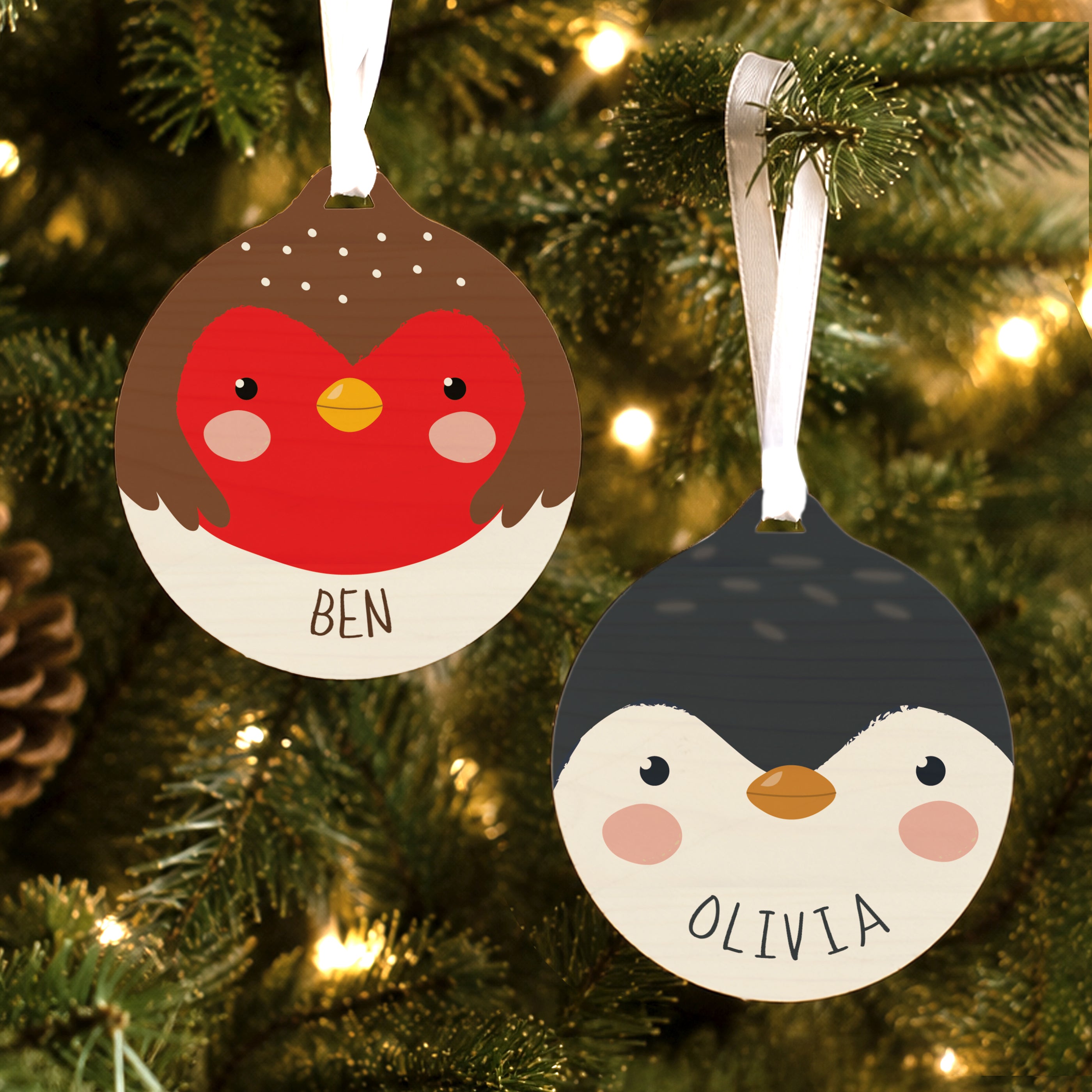 Personalised Robin Wooden Bauble