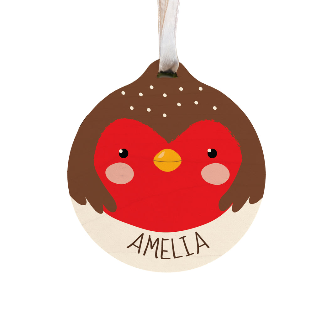 Personalised Robin Wooden Bauble