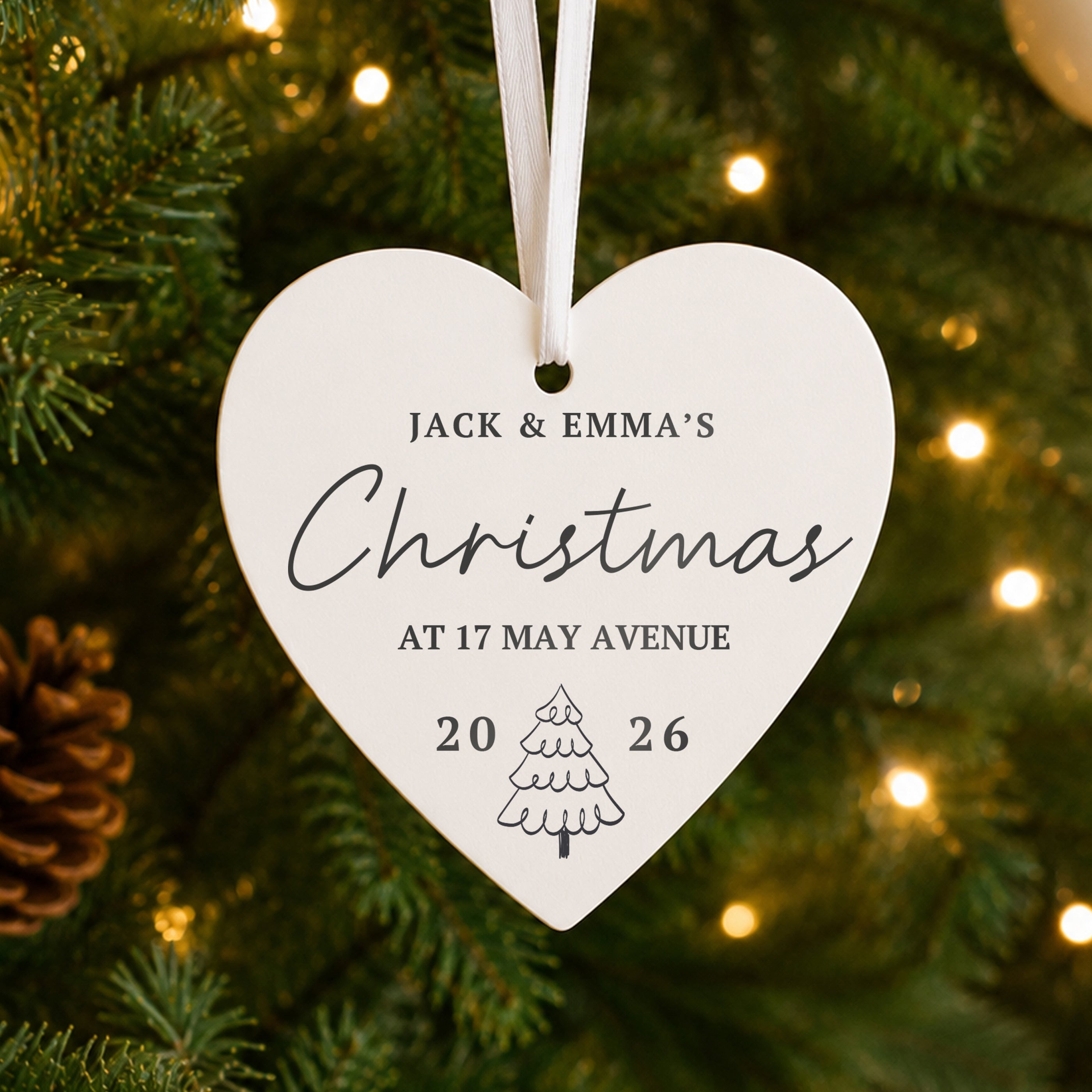 Personalised Christmas Tree Wooden Heart Decoration
