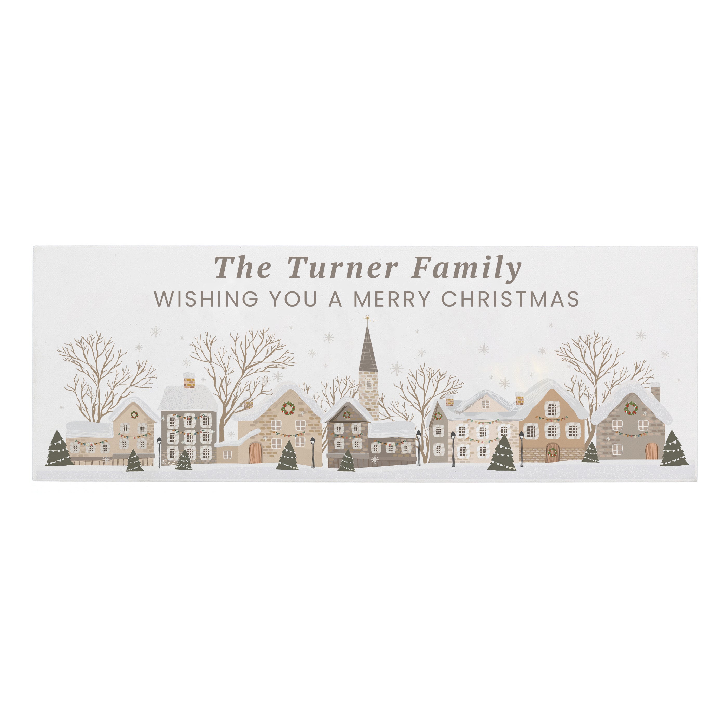 Personalised Christmas House Scene Wooden Mantle Block