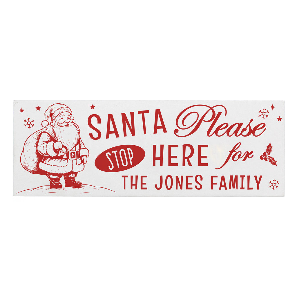 Personalised Santa Stop Here Wooden Mantle Block