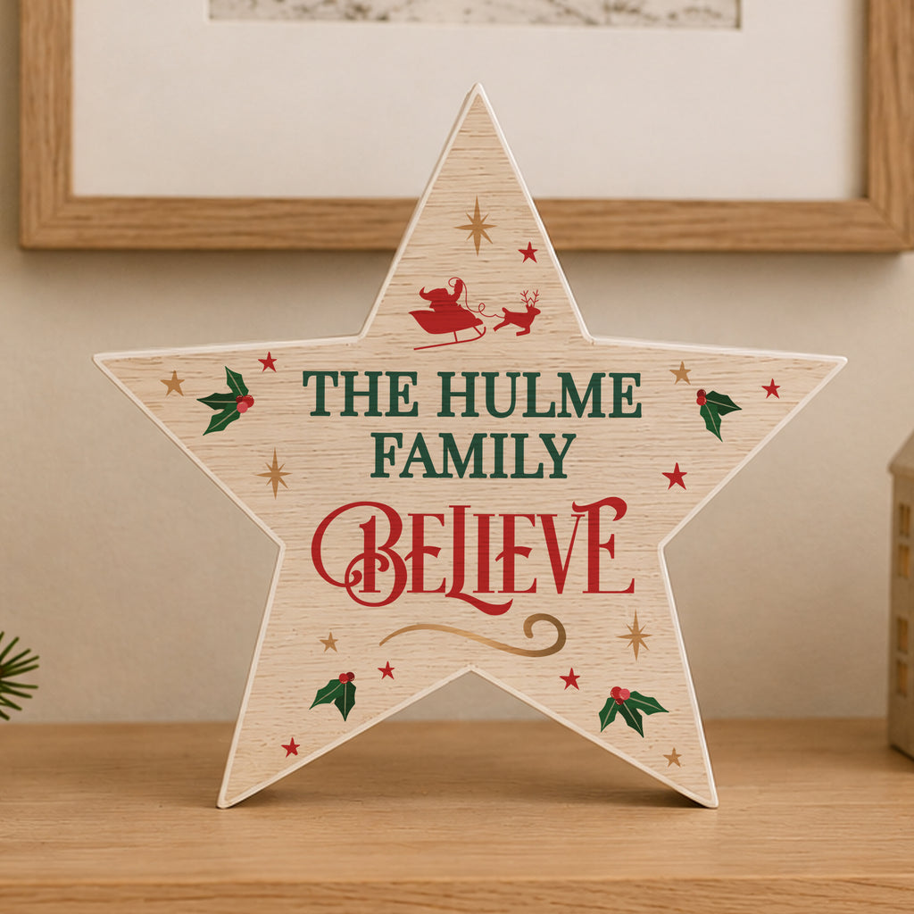 Personalised Believe Wooden Star Ornament