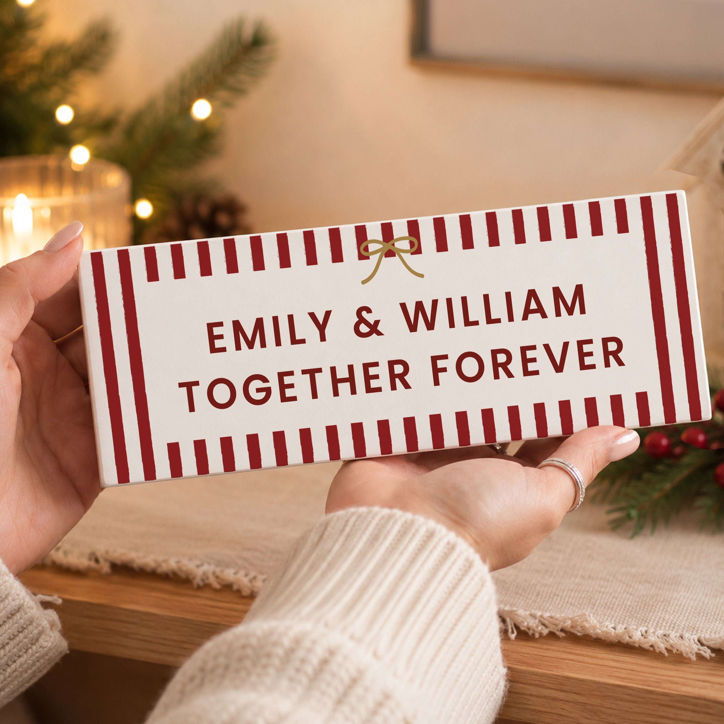 Personalised Candy Cane Stripe Wooden Mantle Block