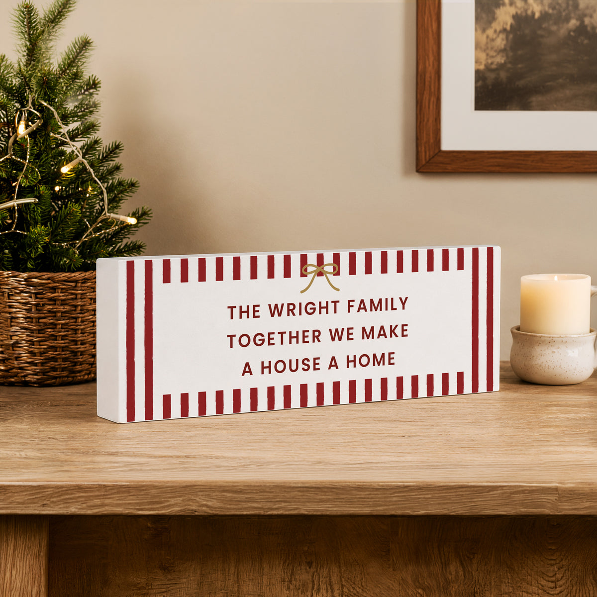 Personalised Candy Cane Stripe Wooden Mantle Block