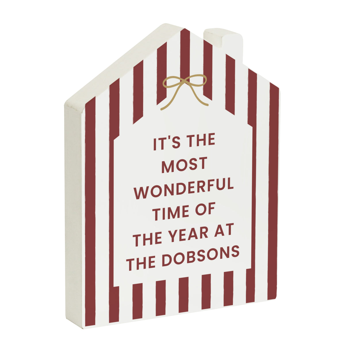 Personalised Candy Cane Stripe Wooden House Ornament