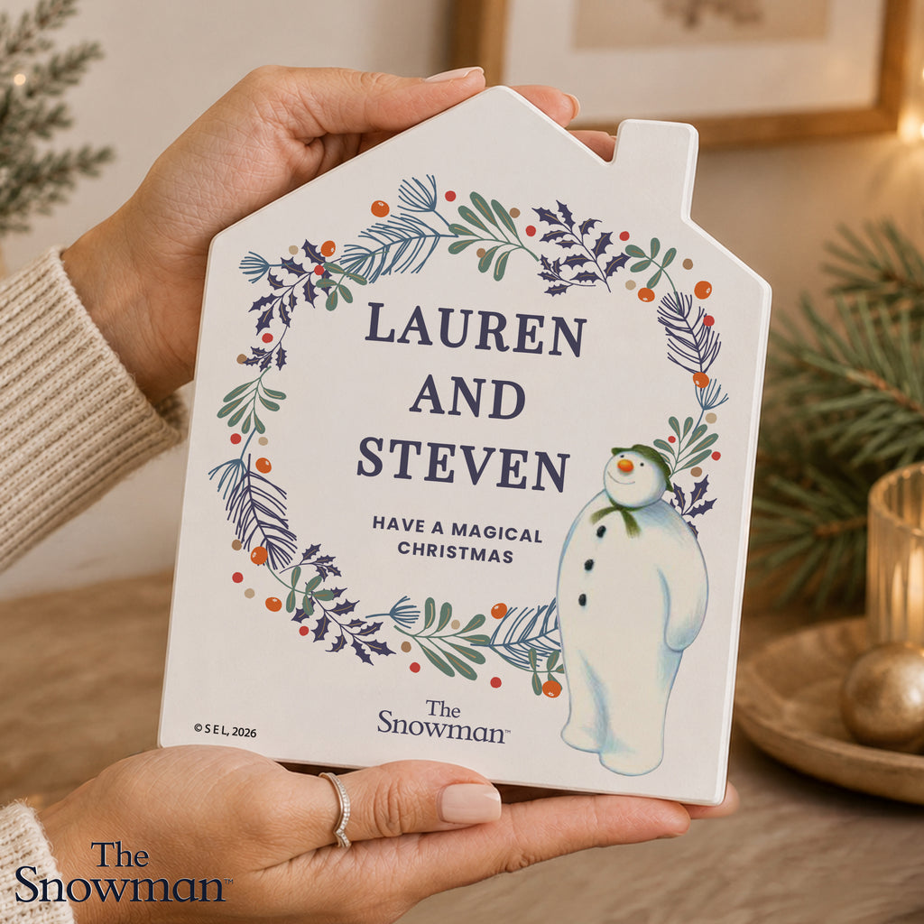 Personalised The Snowman Botanical Wooden House Decoration