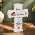 Personalised Robin Memorial Cross Wooden Ornament
