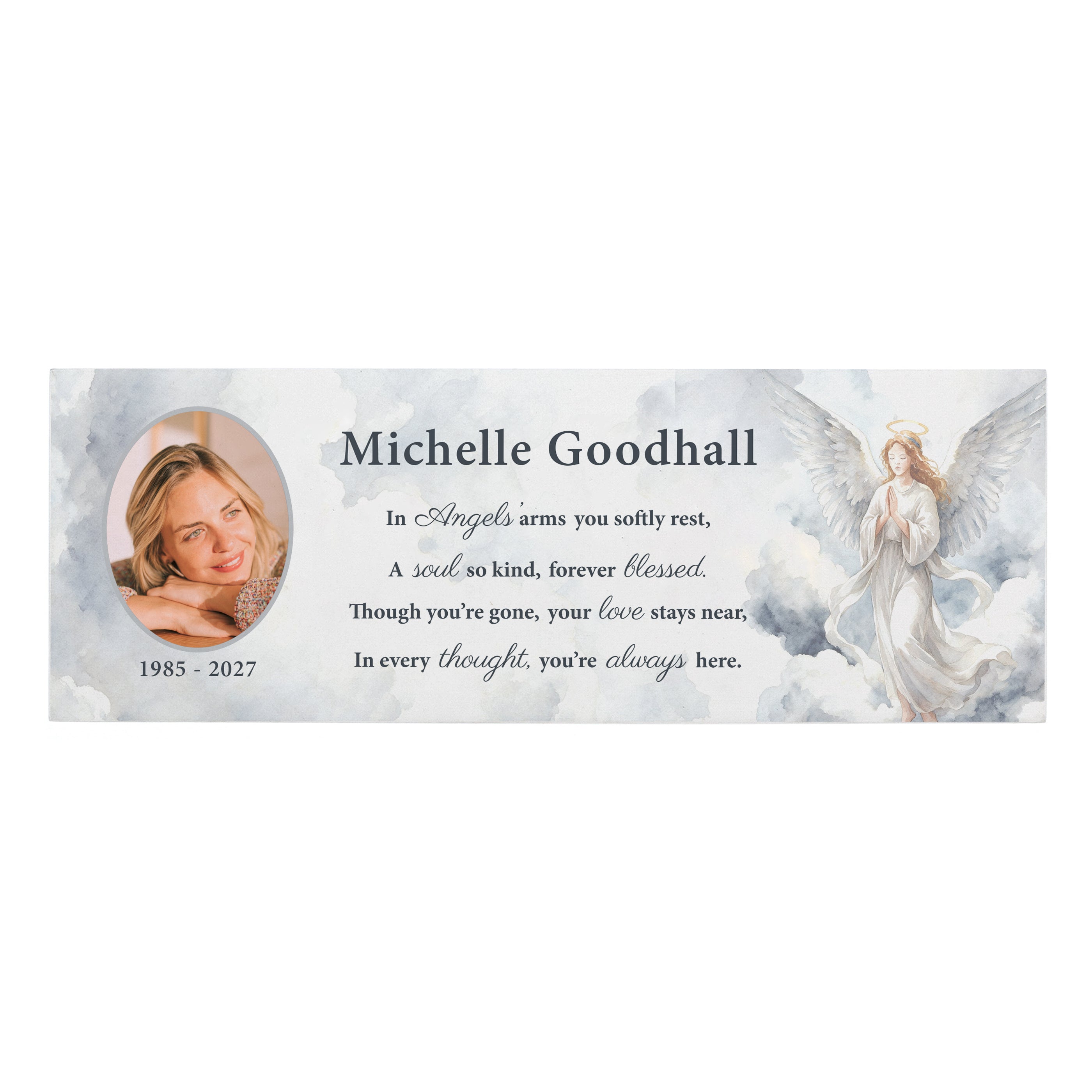 Personalised Memorial Angel Photo Upload Wooden Mantle Block