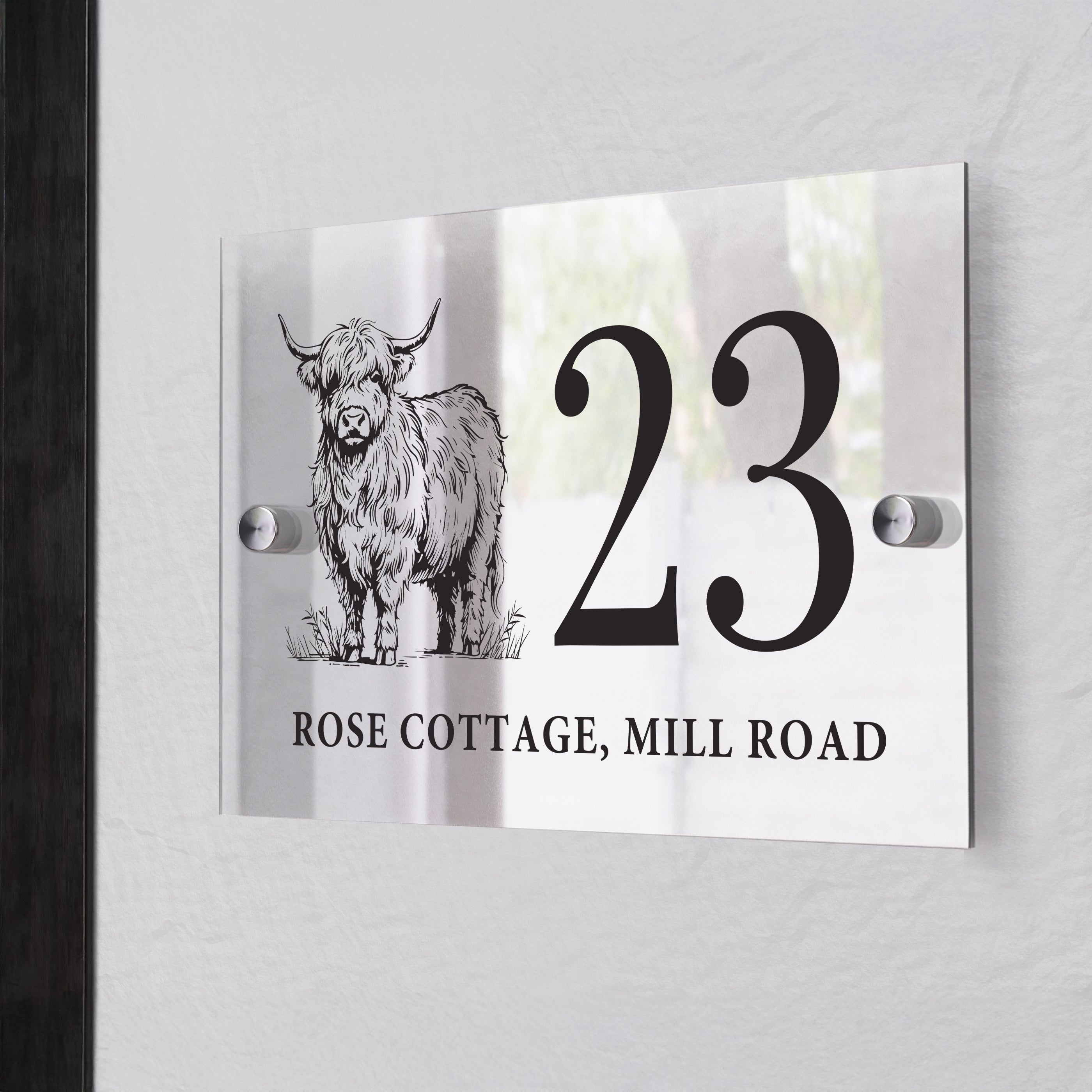 Personalised Highland Cow Acrylic House Sign