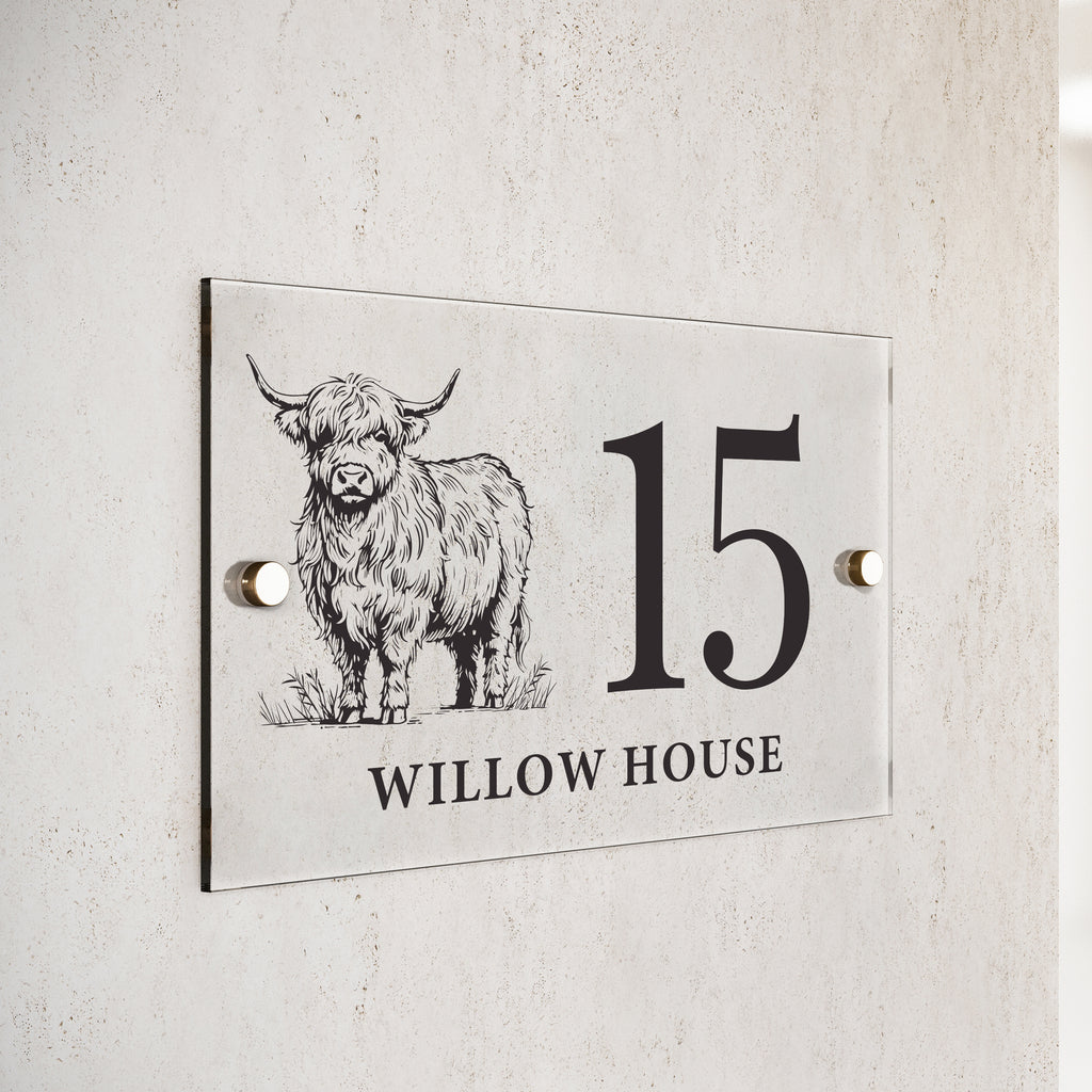 Personalised Highland Cow Acrylic House Sign