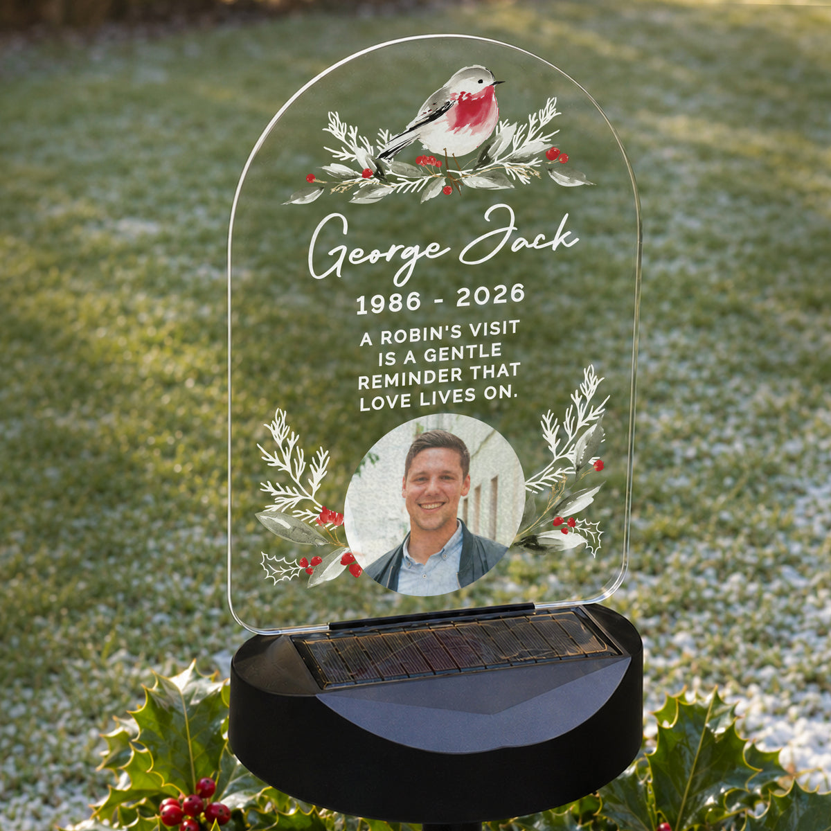 Personalised Robin Photo Upload Outdoor Solar LED Light