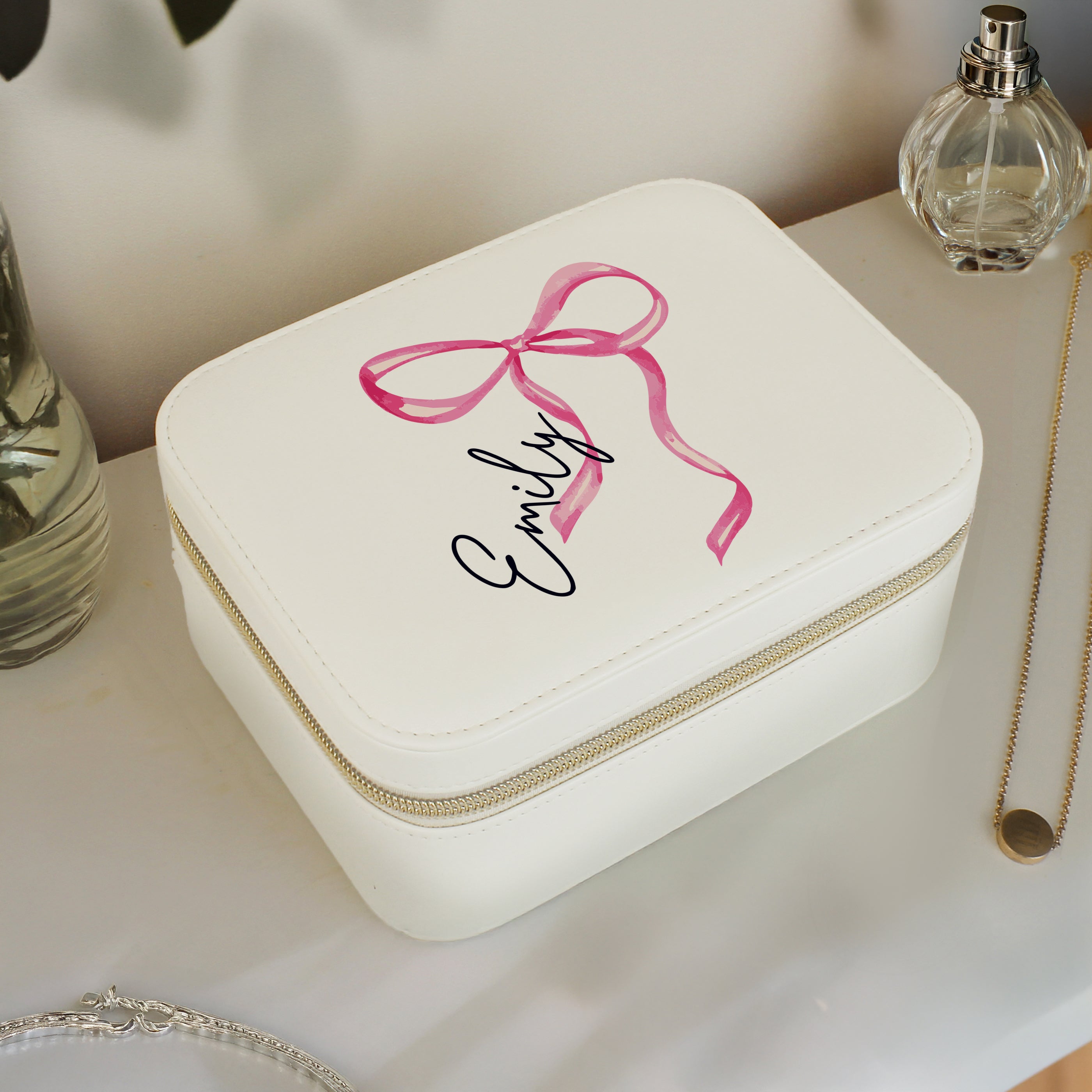 Personalised Bow Travel Jewellery Box