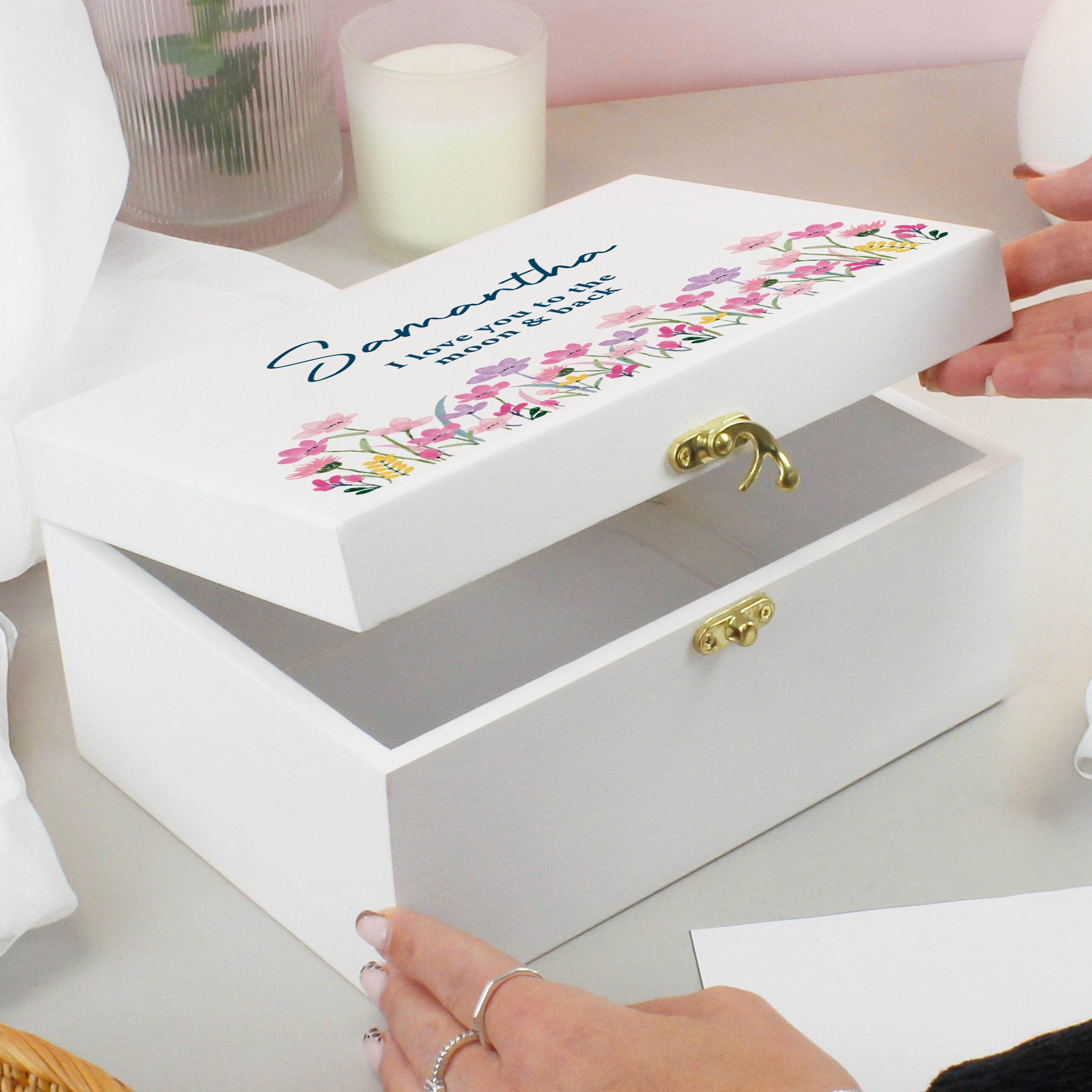 Personalised Floral Wooden Keepsake Box