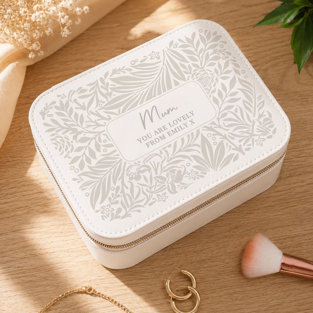Personalised Cream Floral Leatherette Jewellery Box