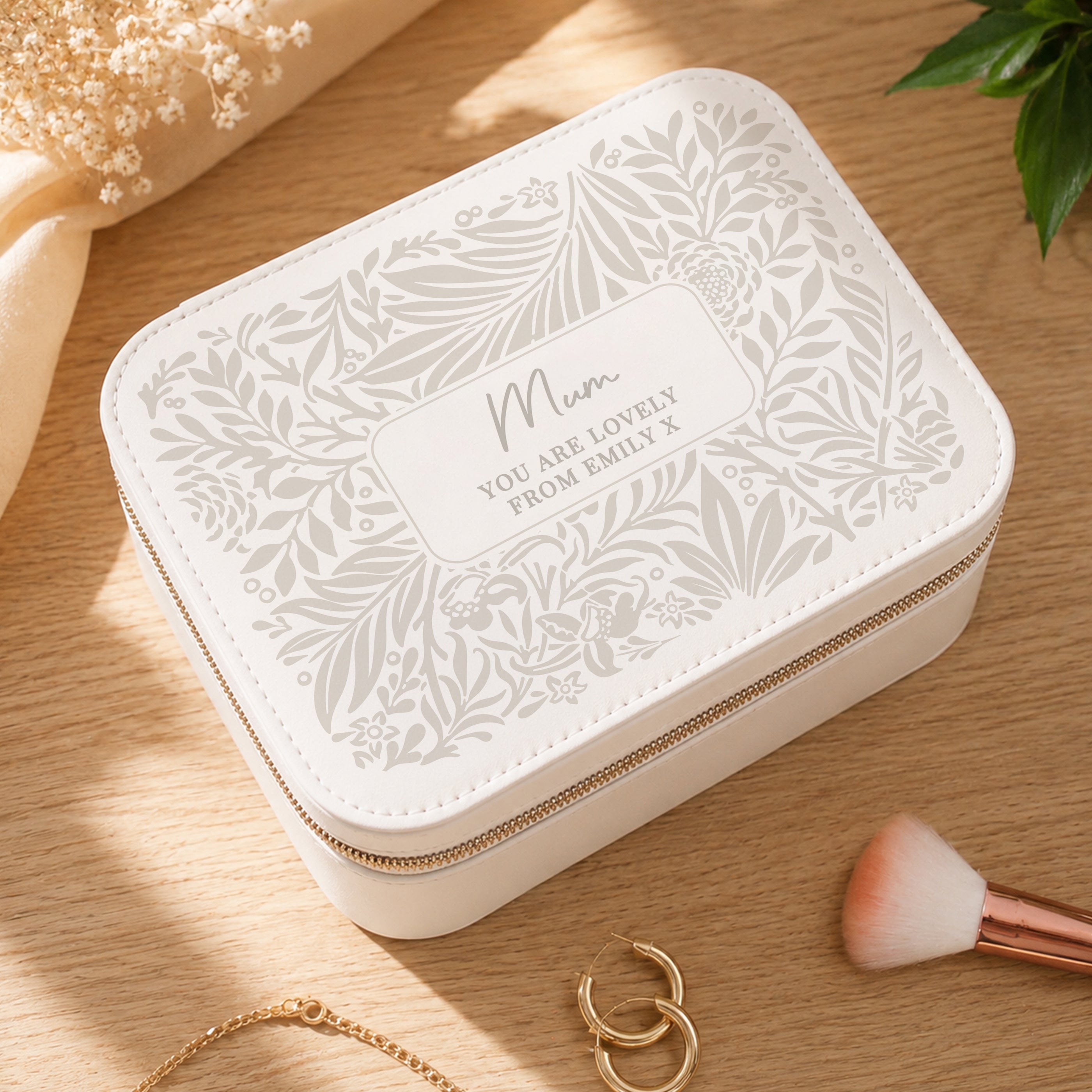 Personalised Cream Floral Leatherette Jewellery Box