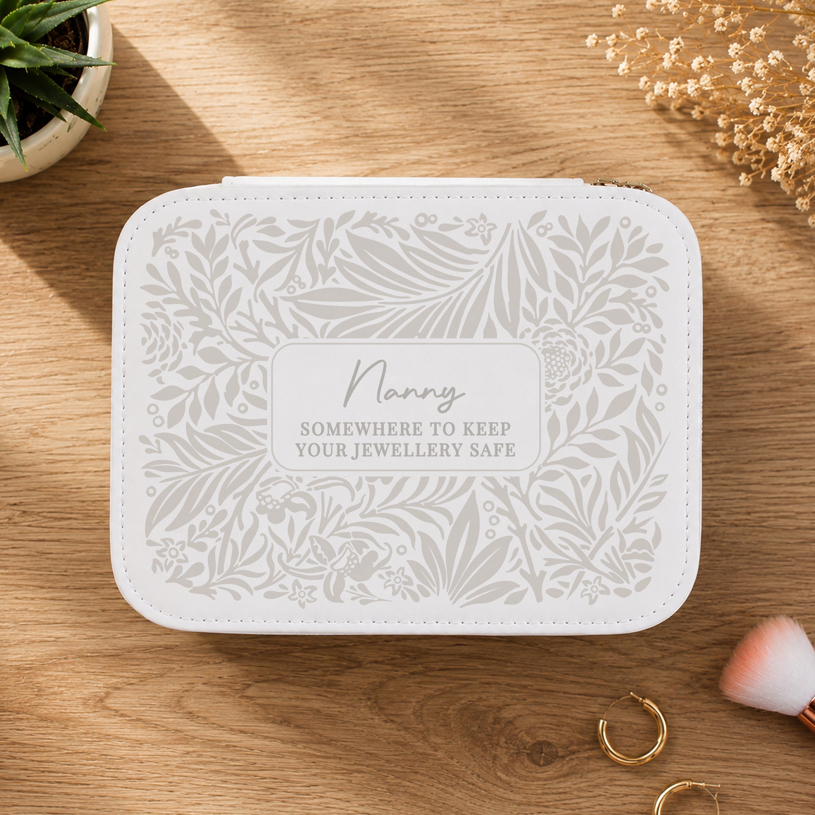 Personalised Cream Floral Leatherette Jewellery Box