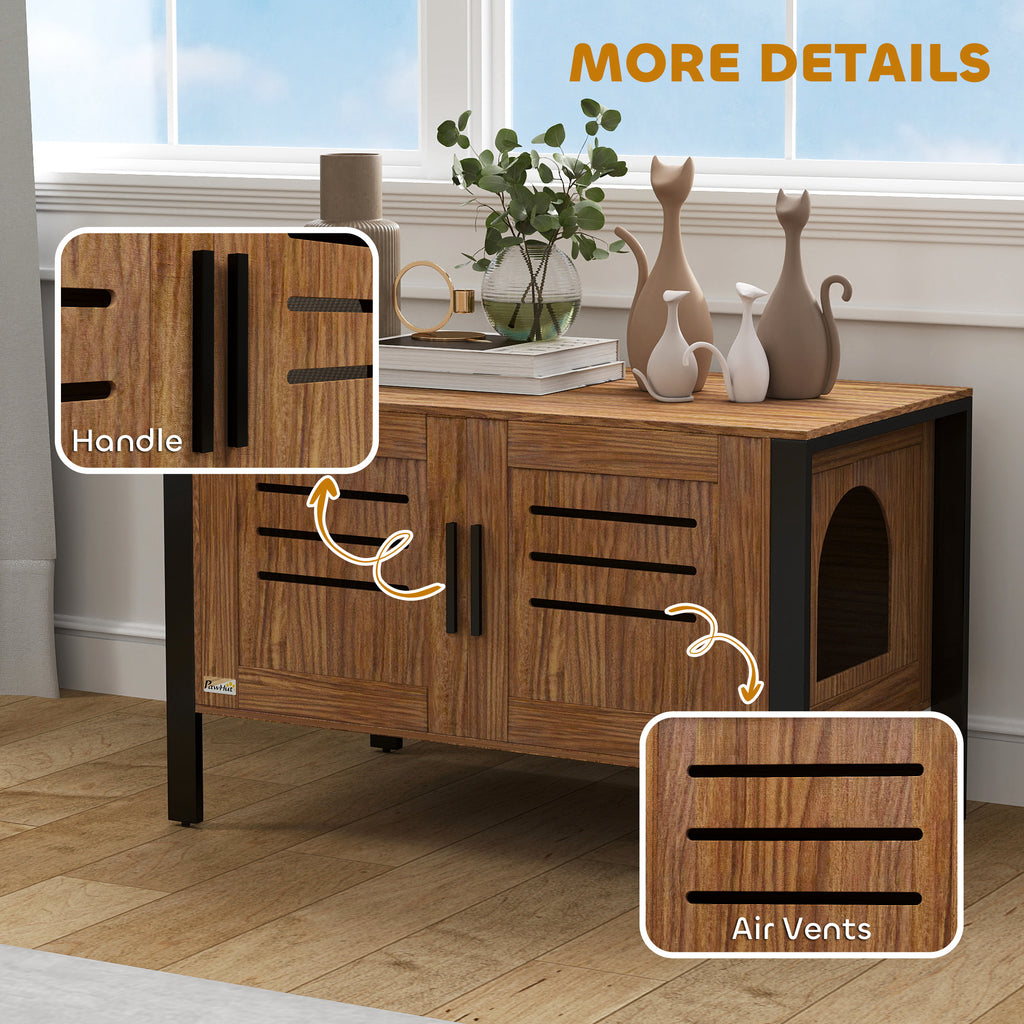 Cat Litter Box Enclosure with Tall Legs, Scratching Board, Double Doors, Ventilation Holes, 80 x 45 x 50 cm, Dark Brown