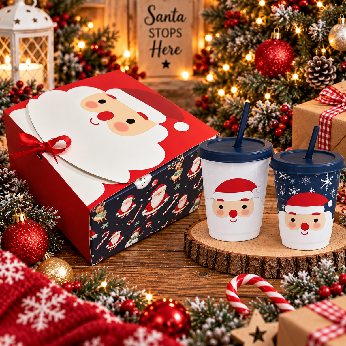 Personalised Santa Christmas gift box with 16oz blue colour changing cold cup