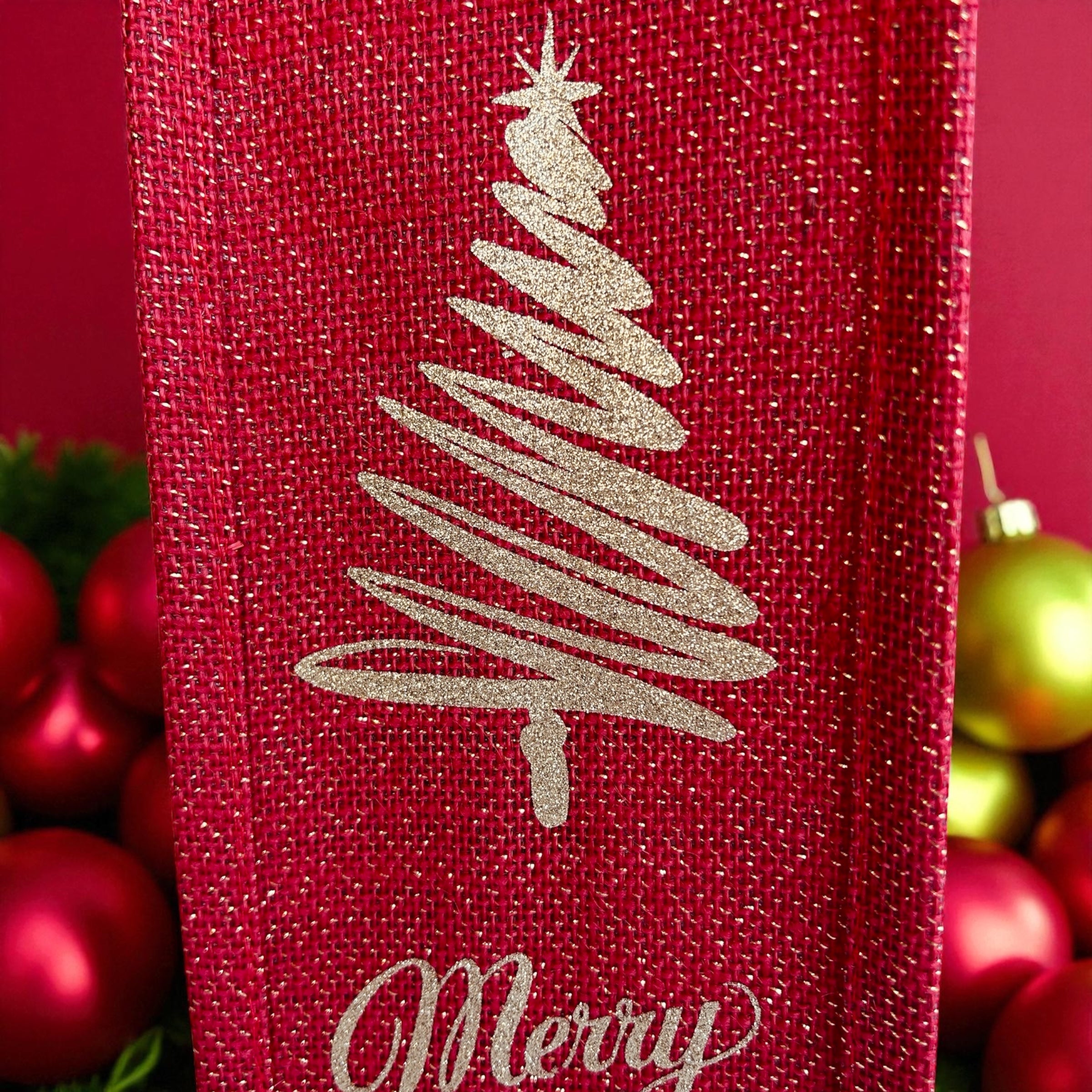 Merry Christmas Red & Gold Shimmer Bottle Bag