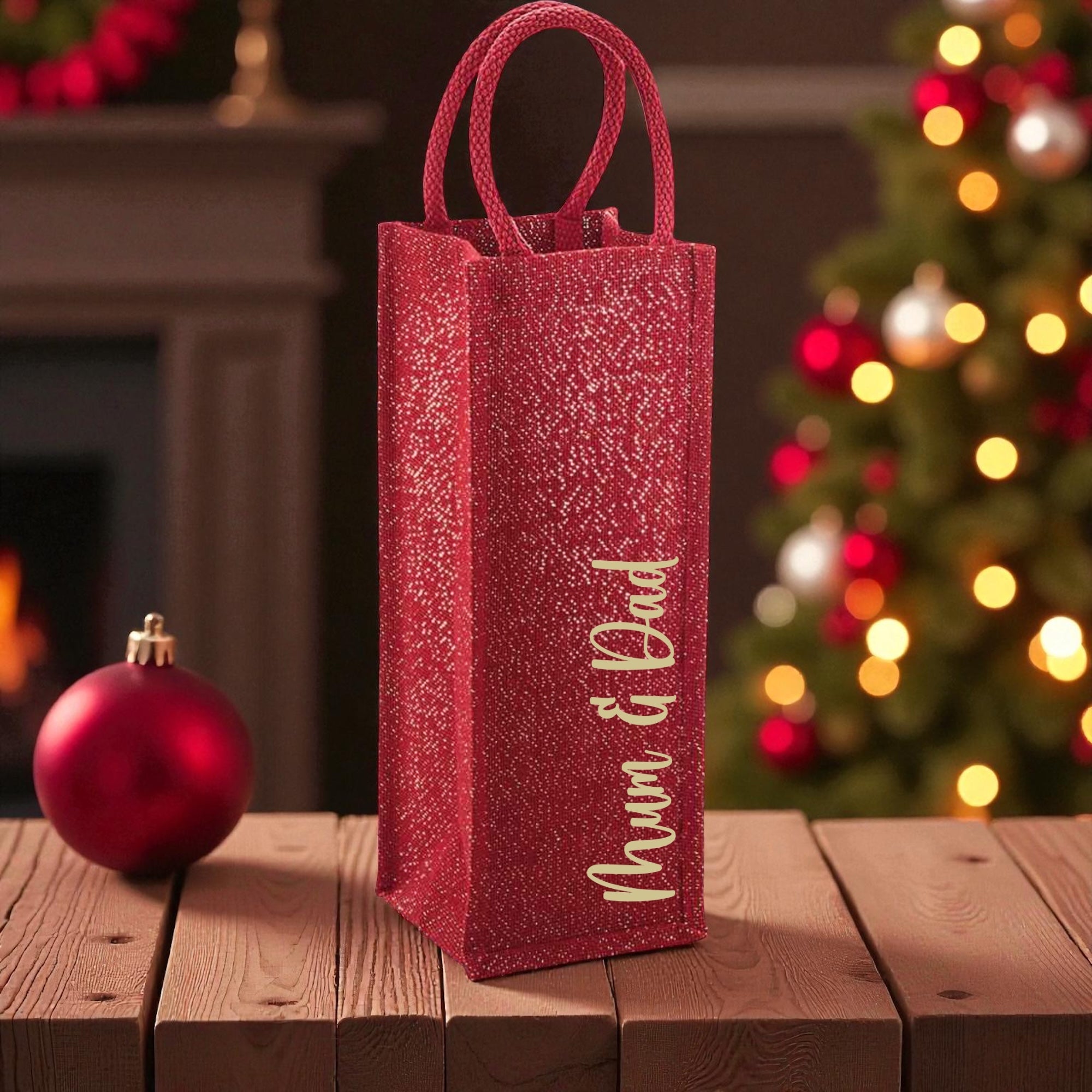 Personalised Red & Gold Shimmer Bottle Bag