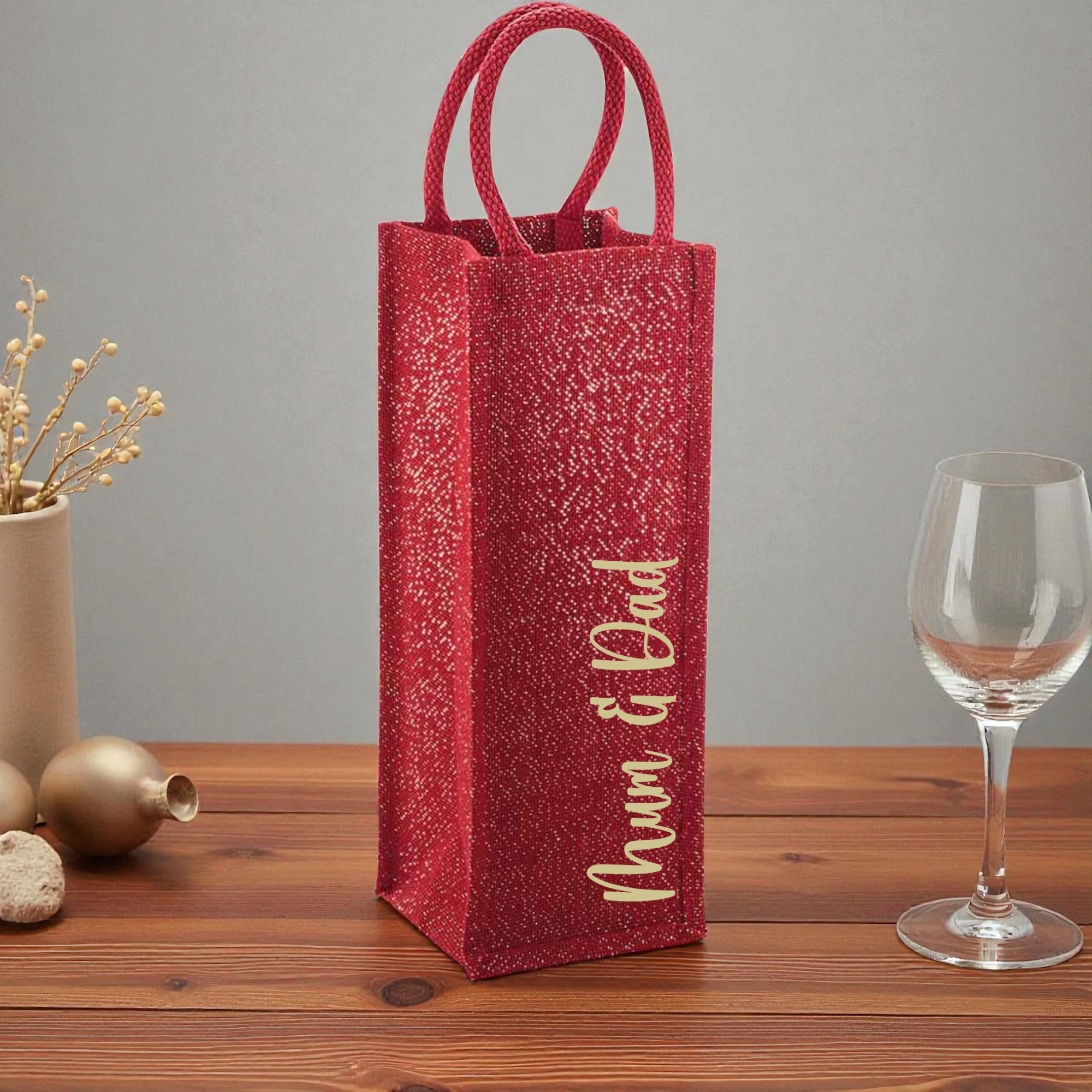 Personalised Red & Gold Shimmer Bottle Bag