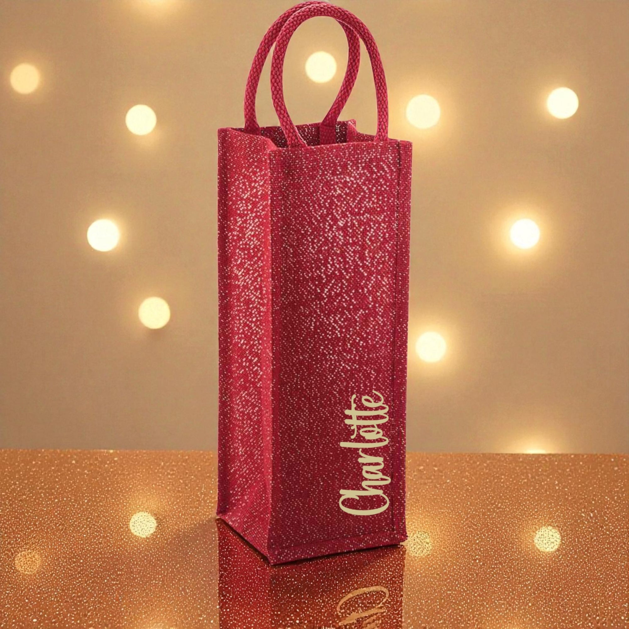 Personalised Red & Gold Shimmer Bottle Bag