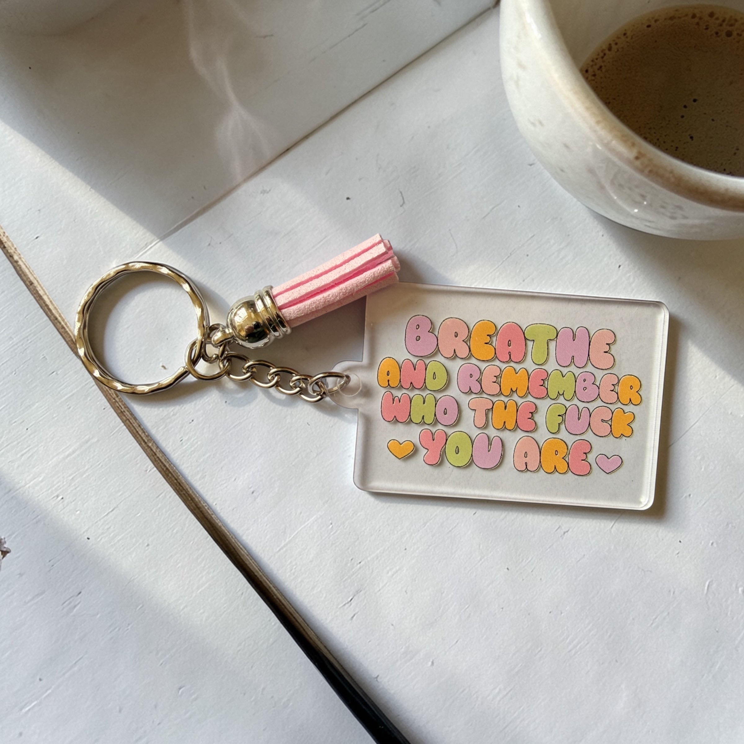 Breathe & Remember Who You Are Mug & Keyring Set | Funny Motivational Gift