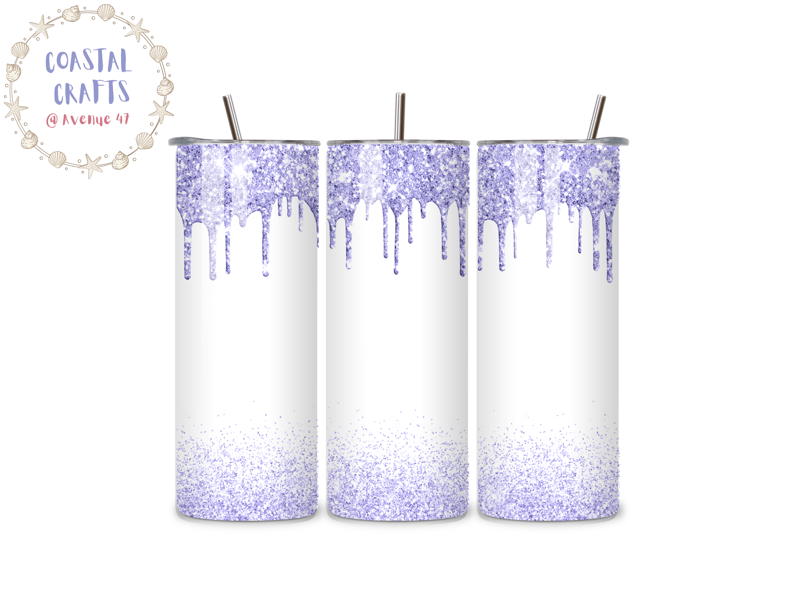 20oz Stainless Steel Skinny Tumblers - Glitter Drip - 7 Colour Options