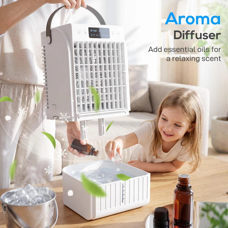 Portable Air Conditioner, 4-in-1 Mini Air Cooler with 4 Wind Speed, 2 Cool Mist, RGB 7 LED Light