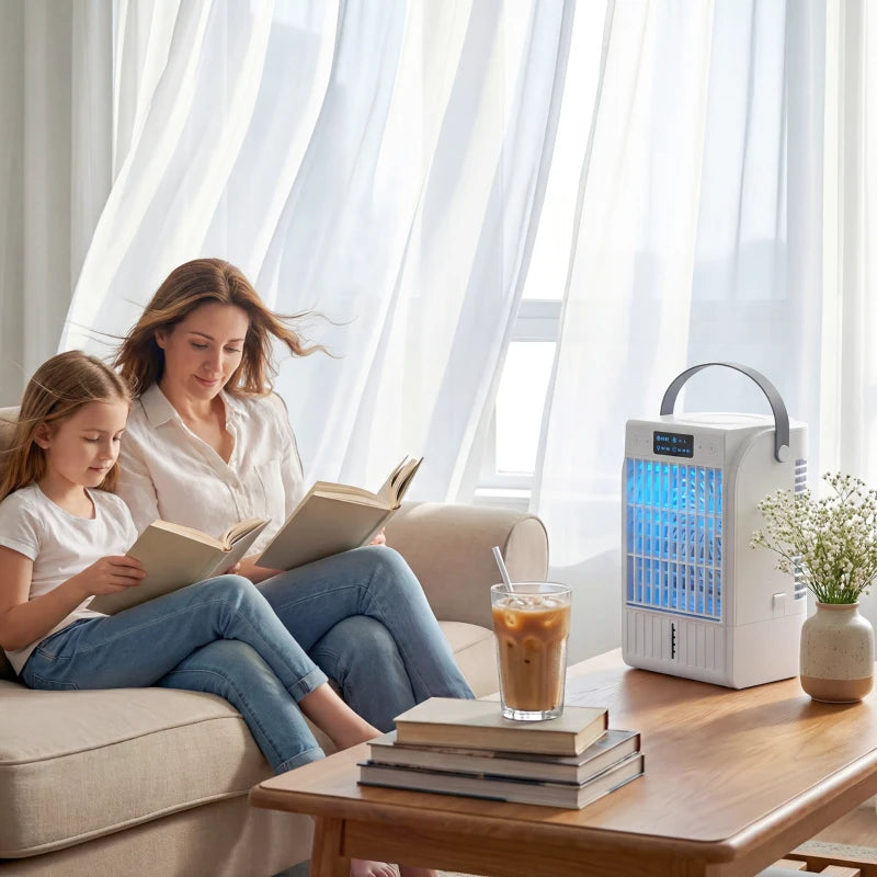 Portable Air Conditioner, 4-in-1 Mini Air Cooler with 4 Wind Speed, 2 Cool Mist, RGB 7 LED Light
