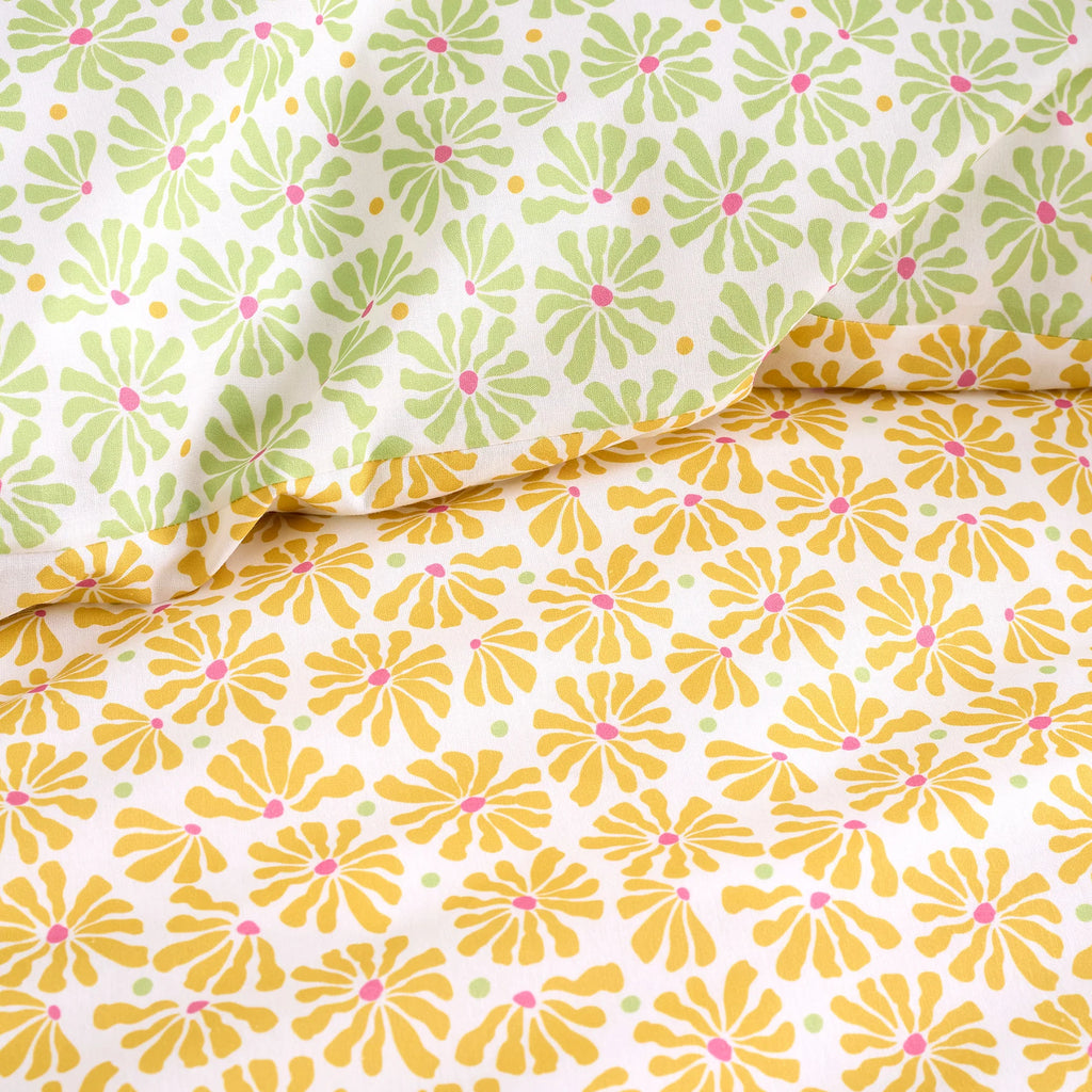 Duvet Cover Set Retro Daisy Floral in Yellow