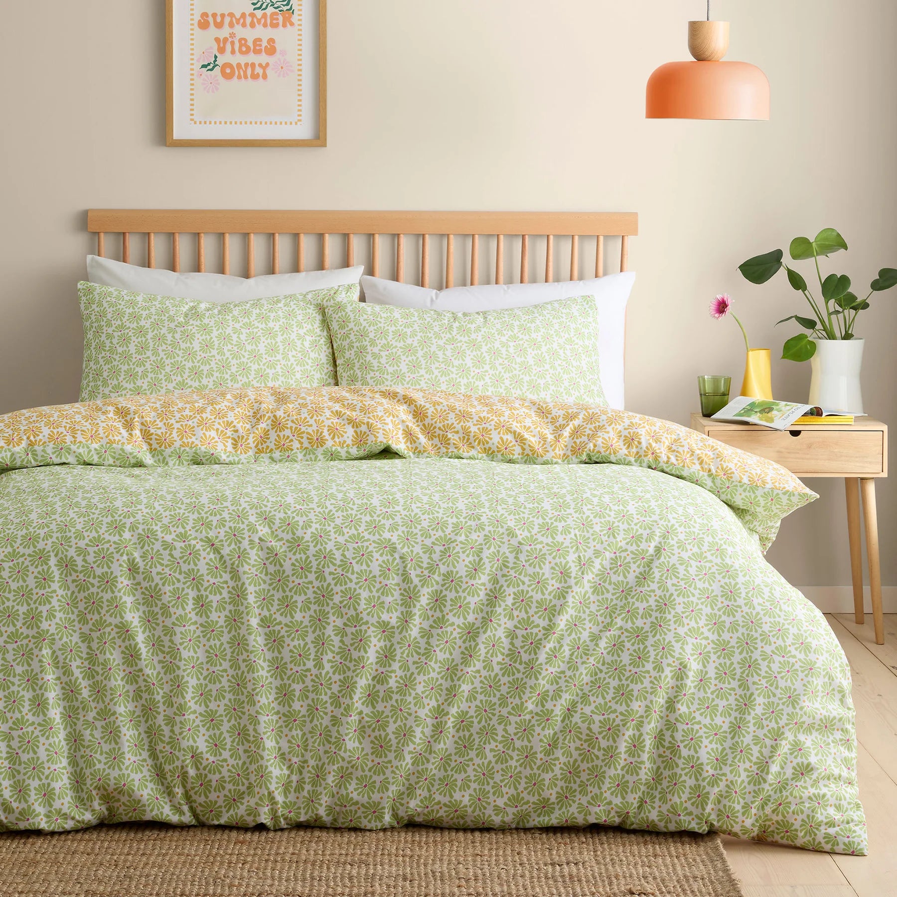 Duvet Cover Set Retro Daisy Floral in Yellow
