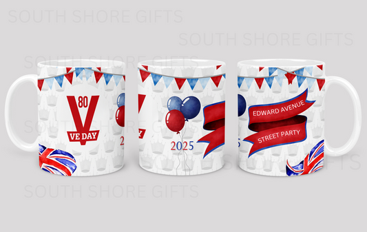VE Day 80th Anniversary Street Party Mug – Personalised Commemorative Edition