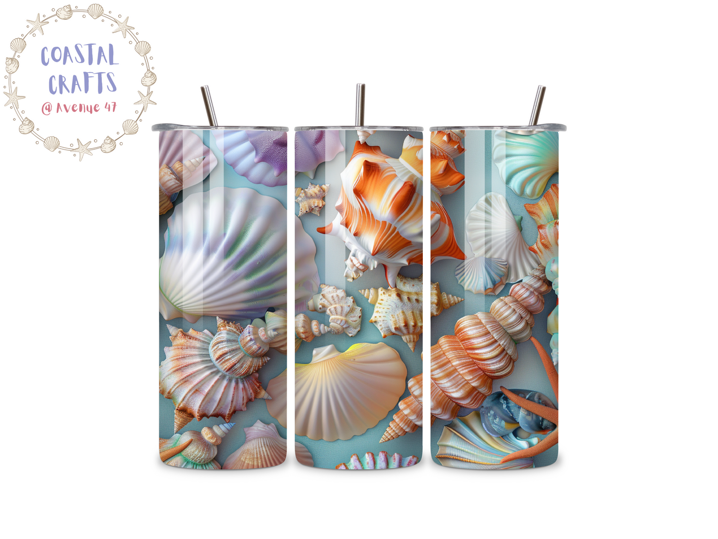 20oz Stainless Steel Skinny Tumbler - Seashells - 12 Designs