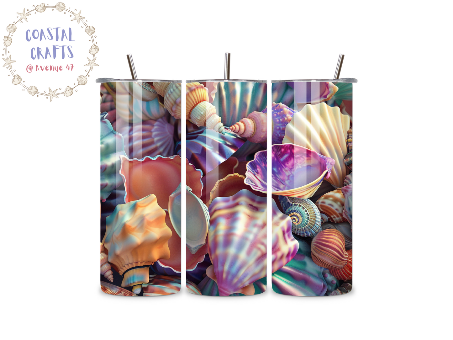 20oz Stainless Steel Skinny Tumbler - Seashells - 12 Designs