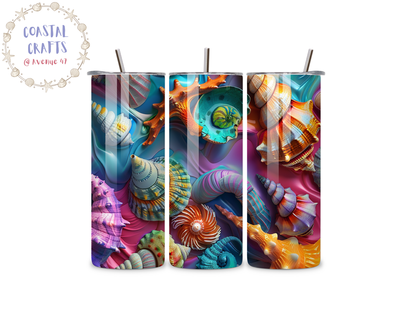 20oz Stainless Steel Skinny Tumbler - Seashells - 12 Designs