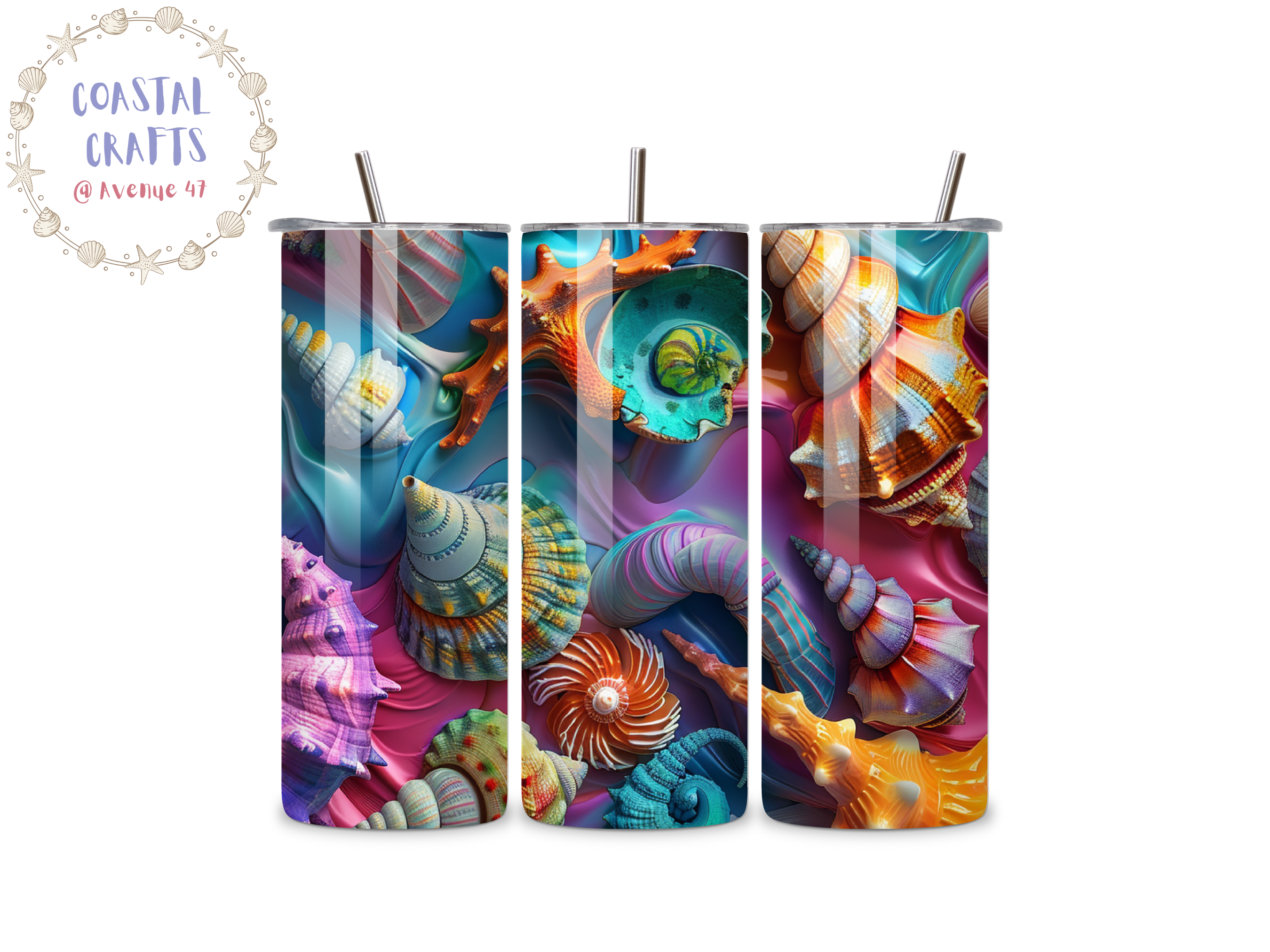 20oz Stainless Steel Skinny Tumbler - Seashells - 12 Designs