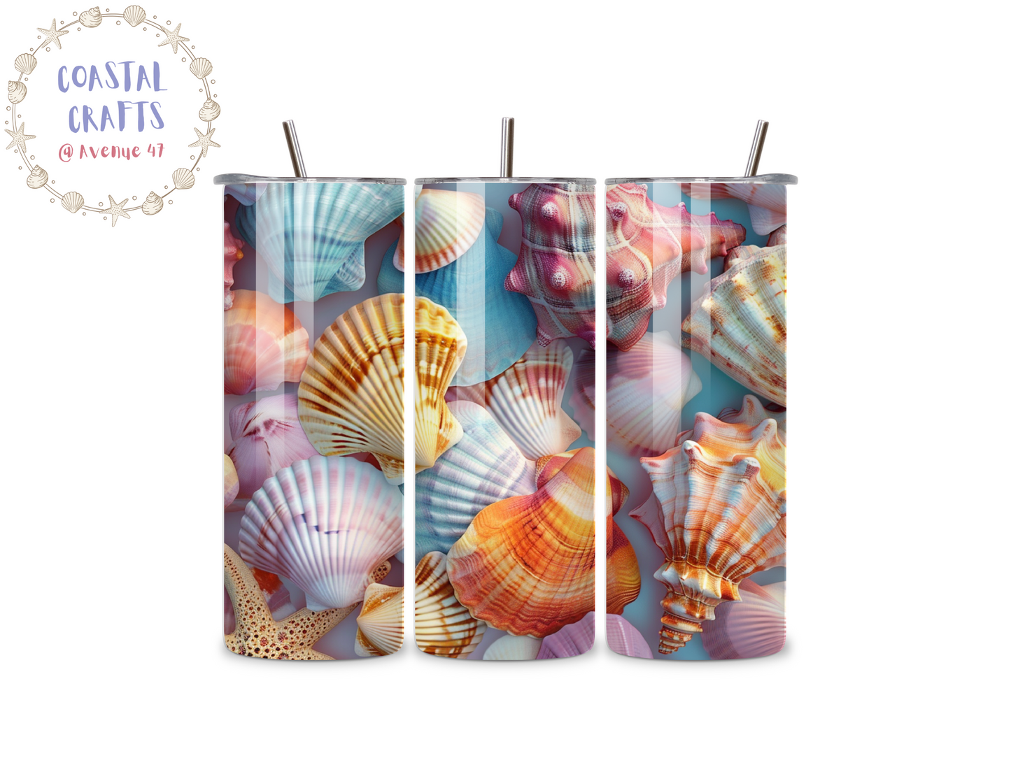 20oz Stainless Steel Skinny Tumbler - Seashells - 12 Designs