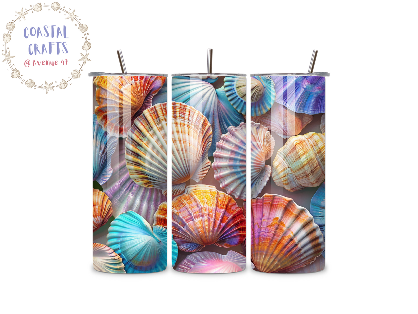 20oz Stainless Steel Skinny Tumbler - Seashells - 12 Designs