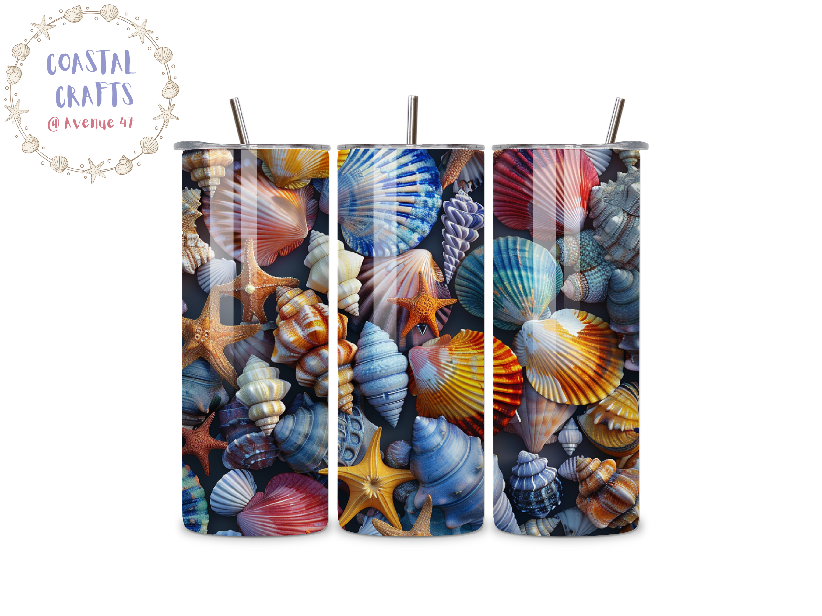 20oz Stainless Steel Skinny Tumbler - Seashells - 12 Designs