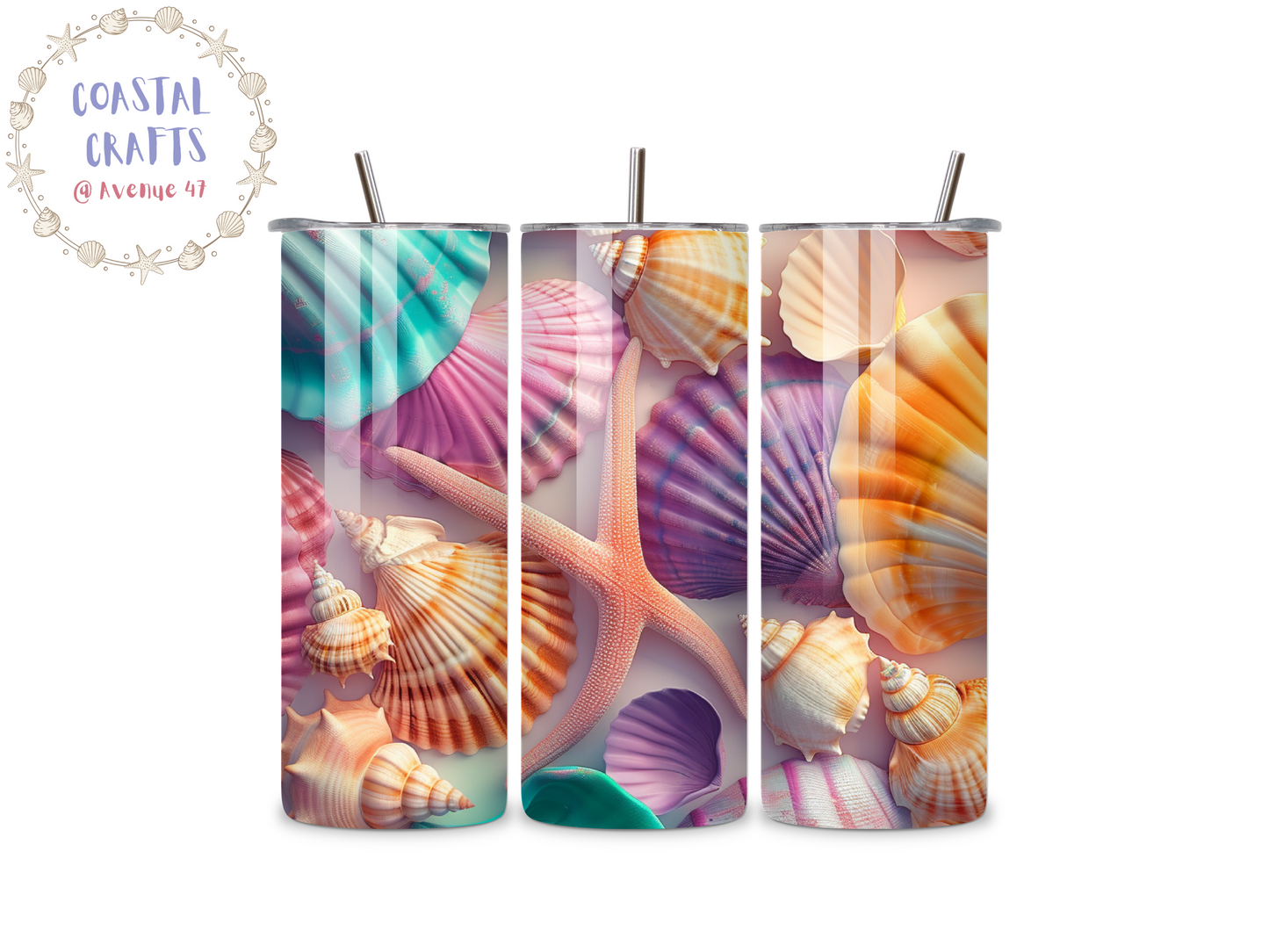 20oz Stainless Steel Skinny Tumbler - Seashells - 12 Designs