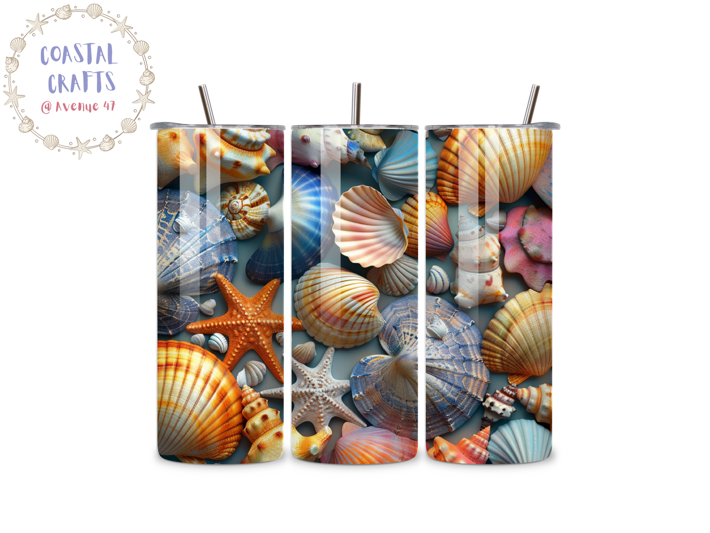 20oz Stainless Steel Skinny Tumbler - Seashells - 12 Designs