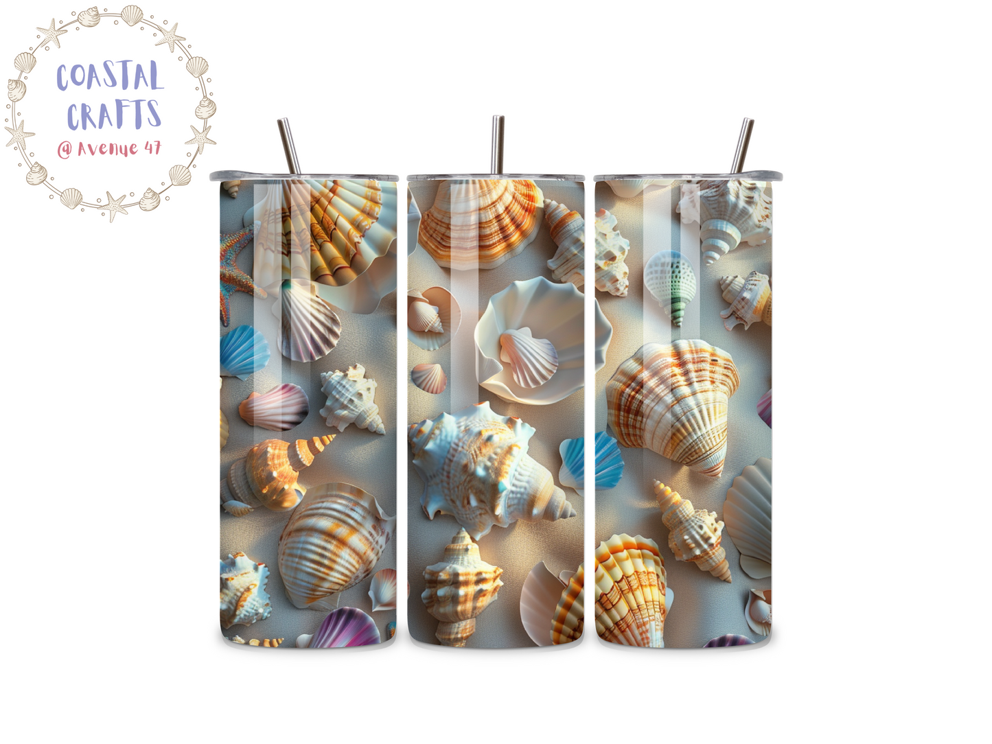 20oz Stainless Steel Skinny Tumbler - Seashells - 12 Designs