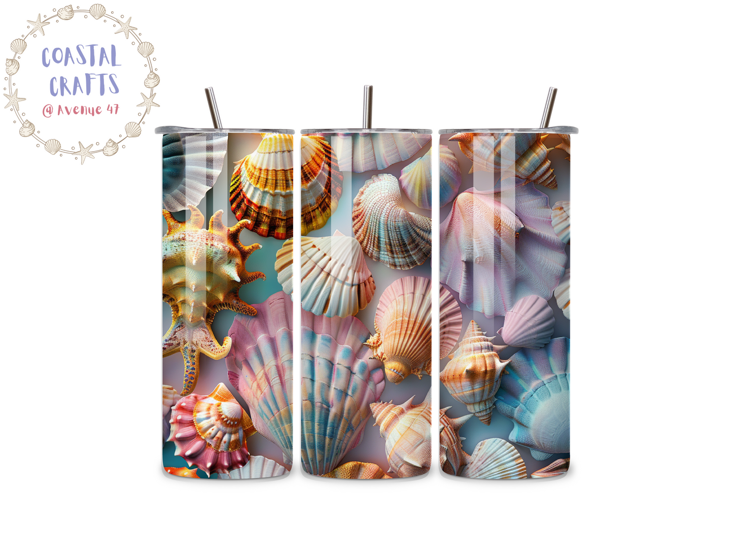20oz Stainless Steel Skinny Tumbler - Seashells - 12 Designs