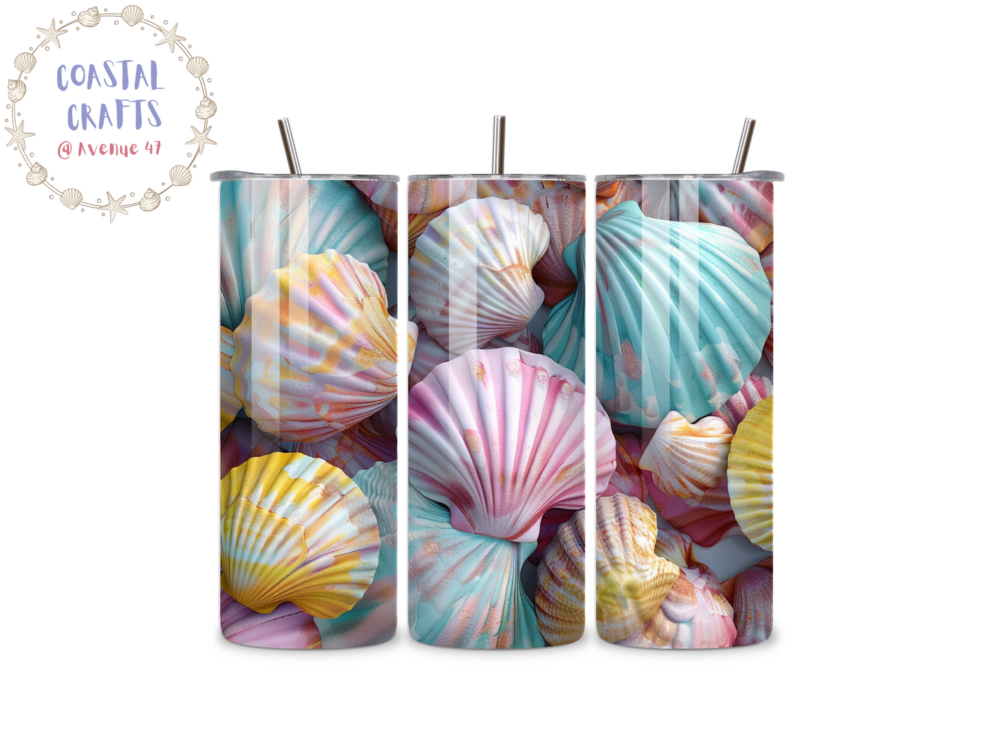 20oz Stainless Steel Skinny Tumbler - Seashells - 12 Designs