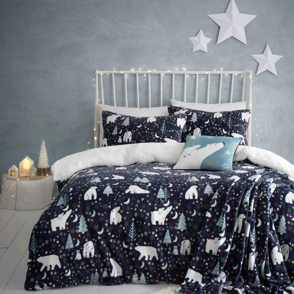 Fleece Starry Night Christmas Duvet Cover Set in Blue