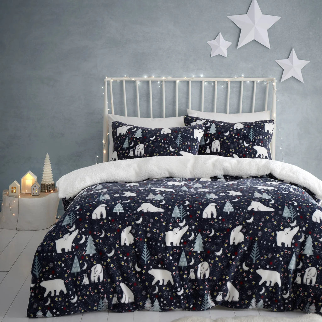 Fleece Starry Night Christmas Duvet Cover Set in Blue