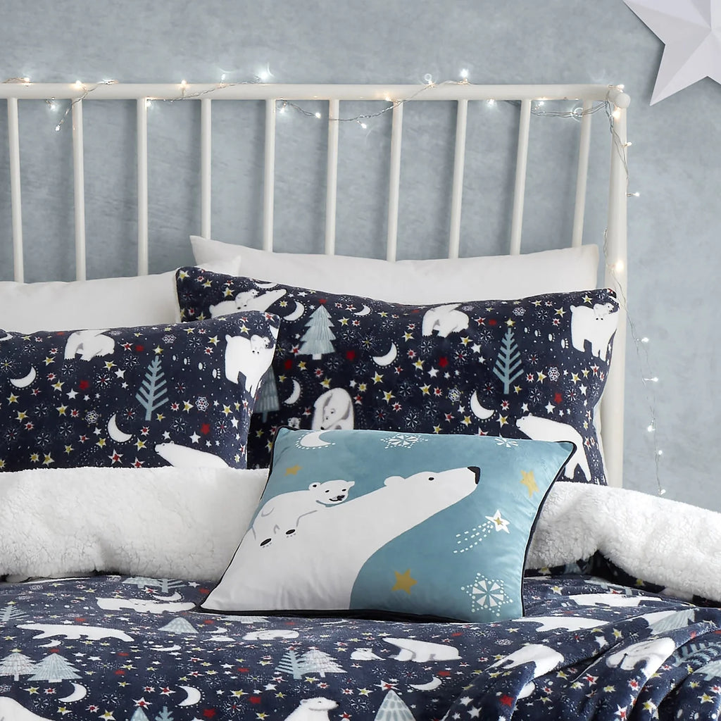 Fleece Starry Night Christmas Duvet Cover Set in Blue
