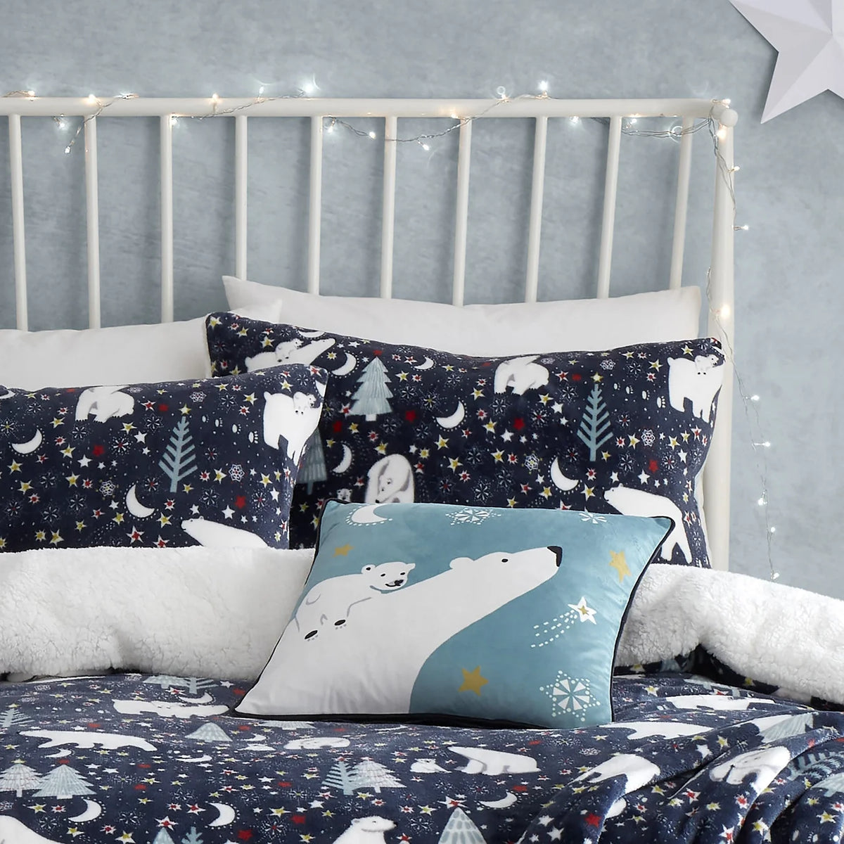 Fleece Starry Night Christmas Duvet Cover Set in Blue