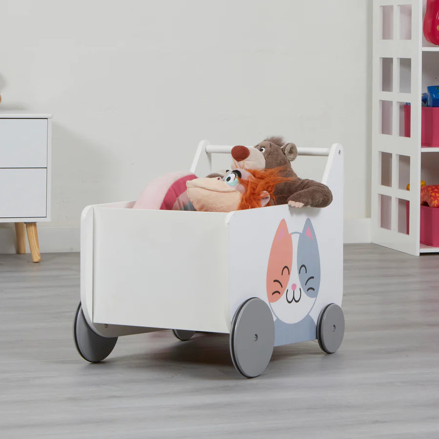 Toddler Wooden Push Along Walker - Cat and Dog